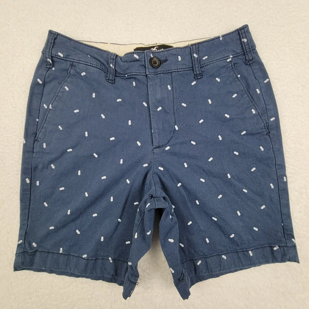 Hollister Epic Flex Flat Front Shorts Mens 28 Blue Pineapple Print 7 Inch Inseam